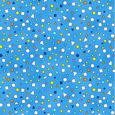 a blue background with various shapes and sizes