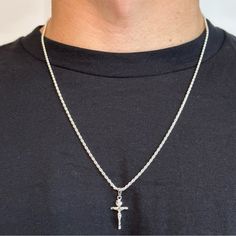 Silver Chain Solid .925 Silver Rope Chain And Cross Set 2mm 22 Inches. Discounted Shipping!!! Genuine 925 Sterling Silver (Not Hollow, Filled, Or Plated) Chain Is Stamped .925 Italy 2mm 22 Inches Sweat, Heat, And Water Proof (Can Shower, Sweat, And Workout In) Shipped The Same Or Next Day! Comes In Jewelry Box Silver Pendant Rope Chain Necklace, Sterling Silver Crucifix Necklace With Box Chain, Silver Figaro Chain Necklace With Cross Pendant, Silver Curb Chain Necklace With Cross Pendant, Silver Necklace With Figaro Chain And Cross Pendant, Silver Crucifix Figaro Chain Jewelry, Silver Crucifix Necklace With Figaro Chain, Silver Rope Chain, Mens Accessories Jewelry