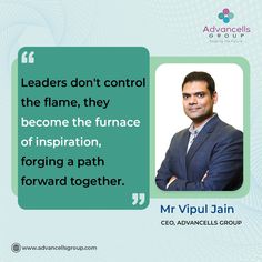 a man in a business suit with his arms crossed and the words leaders don't control the flame, they become the furnace of inspiration, forging a path forward toward