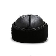 a black leather hat on a white background