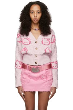 Blumarine: SSENSE Exclusive Pink Hello Kitty Edition Cornely Crop Cardigan | SSENSE Hello Kitty Cardigan, Hello Kitty Clothes, Crop Cardigan, Pink Hello Kitty, Hello Kitty Items, 2000s Fashion, Cropped Cardigan, Wool Cardigan, Long Sleeve Cardigan