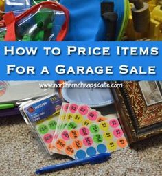 a pile of items with the words how to price items for a garage sale