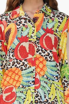 All-over fruit print collared shirt Three-quarter sleeves Front button-down placket with crochet detailing at the sleeves Introducing the Fruit Punch Printed Shirt, a playful and vibrant addition to your wardrobe. This collared shirt features an all-over fruit print, evoking the feeling of a sunny day in the orchard.With three-quarter sleeves, this shirt offers a versatile look that's perfect for transitioning from day to night. The front button-down placket adds a classic touch, while the croch Leopard Bag, Beach Collection, Fruit Punch, Fruit Print, Small Pouches, The Fruit, Crochet Details, 50th Gifts, Collared Shirt