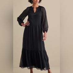 New With Tags Black Flowy Midi Dress For Work, Soft Surroundings Dresses, Breezy Dress, Suede Fashion, Flowy Maxi Dress, Velvet Fashion, Black Maxi, Soft Surroundings, Dress With Cardigan