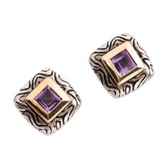 Awaiting your purchase is a pair of vintage sterling silver & 14k yellow gold stud earrings crafted by Clyde Duneier in this wonderful design featuring purple amethyst. This special set remains in Excellent condition. All gemstones are natural, earth mined stones, unless stated otherwise. Length: 14mm Width: 14mm Stone Dimensions (MM): 4.8 x 4.8mm Weight: 5.6g Total Carat Weight: 1.6cttw ------------------------------- TERMS OF SERVICE: - All of our stones are natural earth mined stones, unless Purple Clip-on Jewelry As Gift, Purple Clip-on Jewelry For Gift, Purple Clip-on Jewelry For Gifts, Purple Clip-on Jewelry As A Gift, Purple Clip-on Jewelry Gift, Classic Gemstone Clip-on Earrings For Anniversary, Yellow Gold Stud Earrings, Fishing Bracelet, Faceted Ring