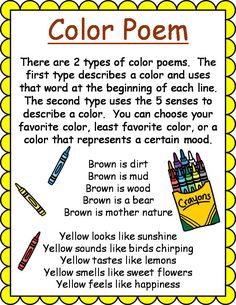 the color poem for kids to use in their writing and drawing skills, including colored pencils