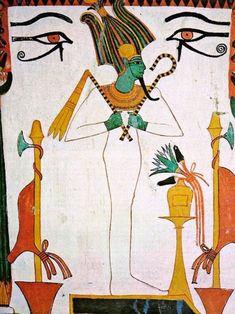 an ancient egyptian painting depicting the eye of horus and his wife, osirie