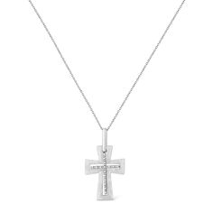 This religious diamond cross Pendant is a glistening symbol of faith. Styled in gleaming sterling silver this pendant is adorned with 16 radiant prong set round cut diamonds arranged around the cross. It dangles from a elegant cable chain. Total diamond weight is 1/20 ctw. Diamond Cross Pendants, Diamond Cross, Cross Jewelry, Cross Pendant Necklace, Silver Diamonds, Round Cut Diamond, Cable Chain, Cross Pendant, Online Jewelry