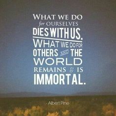 a projection screen with the words what we do for ourselves, deswhithus, what we do for others and the world remains & is immortal