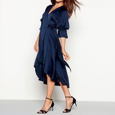 Yas Yarissa Dress From Asos. Beautiful Flattering Satin Formal Wrap Dress. Brand New With Tags. Fast Shipping! Chic Blue V-neck Midi Dress, Blue V-neck Silk Dress For Formal Occasions, Silk V-neck Midi Dress For Party, Silk V-neck Wrap Dress For Date Night, Summer Silk V-neck Dress For Work, Summer V-neck Silk Dress For Work, Elegant Midi Length Wrap Dress For Brunch, Blue V-neck Satin Dress, Blue Silk V-neck Dress