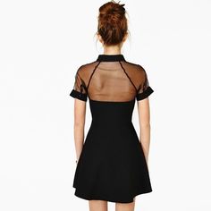 Turn-down Collar Grenadine Chiffon Patchwork Short Sleeve Hollow Out Black Mini Casual sold by Outletpad on Storenvy Black Skater Dress, Stitching Dresses, Homecoming Dresses Black, Summer Patterns, Fashion Sale, Looks Style, Dance Dresses, Summer Dresses For Women, Chiffon Dress