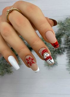 Holiday Nail Inspo Winter, Holiday Nails Snowmen, Nails Art For Christmas, Christmas Nail Art Coffin, Cool Christmas Nails Design, Thanksgiving Nail Art Fall, Christmas Nails Different, Christmas Gingham Nails, Matte Blue Winter Nails