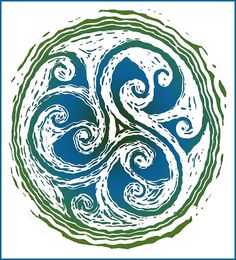 a blue and green circle with swirls in it