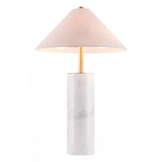 a white marble lamp with a gold base