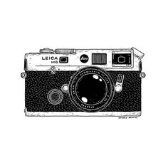 an old camera drawn in black and white with the word leica written on it