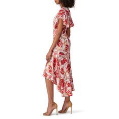 White and pink floral printed silk (100% Silk). Hourglass. Short sleeves. V-neckline. Hidden back zipper with hook-and-eye closure. Partially lined. 42" from shoulder to shortest hemline, 54" from shoulder to longest hemline. Imported. Parker Dress, Rent The Runway, Closet Designs, Printed Silk, Pink Print, Floral Printed, Silk Printing, Pink Floral, High Low Dress