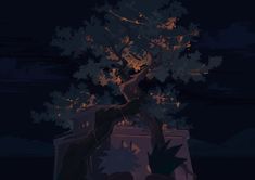 a tree in the middle of a night time scene