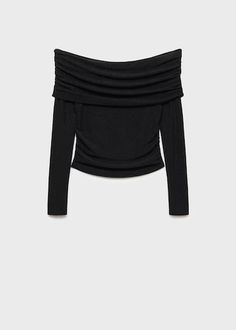 Lurex off-the-shoulder top - Women | MANGO USA Fitted Off-shoulder Top For Fall, Fitted Black Off-shoulder Top, Chic Foldover Top Blouse For Fall, Black Fitted Off-shoulder Top, Chic Fall Blouse With Foldover Top, Elegant Stretch Off-shoulder Long Sleeve Top, Elegant Long Sleeve Fitted Off-shoulder Top, Elegant Off-shoulder Long Sleeve Top, Stretch Off-shoulder Tops With Elastic Shoulders