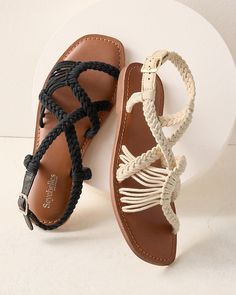 In step with the season, these breezy sandals feature handwoven crochet style for artisan flair, an open square toe for a modern look, and a buckle closure for a confident fit. Behind the scenes, an OrthoLite padded leather footbed supplies sunrise-to-sundown comfort.  By Seychelles. Handwoven upper. Ankle strap with outside buckle closure. Open square toe. Leather-wrapped padded footbed. Man-made sole and heel cap. Garnet Hill, Heel Caps, Seychelles, Leather Wraps, Crochet Fashion, Ankle Strap, Garnet, Casual Shoes, Shoe Accessories