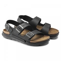 The BIRKENSTOCK Milano is the classic backstrap sandal. This version pairs iconic Birkenstock features including oiled leather uppers, buckle closures and suede footbed liners with direct-injection outdoor-ready outsoles for increased traction and durability. Anatomically shaped cork-latex footbed Upper: oiled nubuck leather Footbed lining: Suede Sole: PU Details: Two straps, each with an individually adjustable metal pin buckle; ankle strap Made in Germany 1018426 Casual Leather Slingback Footbed Sandals, Leather Slingback Footbed Sandals With Buckle, Classic Cushioned Slingback Sandals, Leather Slingback Footbed Sandals With Buckle Closure, Outdoor Double Strap Sandals With Leather Footbed, Outdoor Double Strap Leather Sandals, Casual Black Footbed Sandals With Tang Buckle, Classic Sandals With Leather Footbed For Outdoor, Casual Leather Footbed Sandals With Tang Buckle