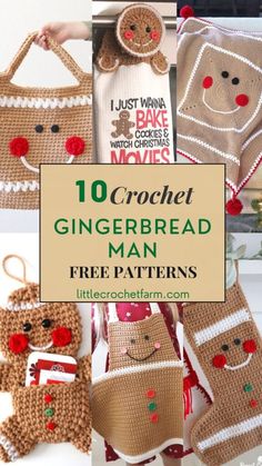 Crochet Gingerbread Man Garland, Crochet Gingerbread Man, Christmas Cross Stitch Patterns Free, Christmas Angel Crafts, Christmas Crochet Patterns Free, Gingerbread Crafts, Crochet Christmas Gifts