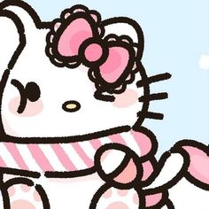 an image of a hello kitty with pink bow on it's head and scarf around its neck