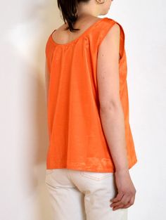 90's Thai Silk Top Bright Orange Minimalist Sleeveless - Etsy Poland Silk Summer Tank Top, Solid Silk Tops For Spring, Solid Color Silk Tops For Spring, Orange Silk Tops For Spring, Orange Silk Top For Spring, Orange Silk Top For Summer, Orange Stretch Summer Tops, Orange Silk Blouse For Spring, Sleeveless Silk Tops For Summer