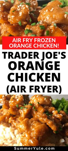 orange chicken with rice and broccoli on the side is featured in this recipe