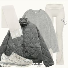 [CommissionsEarned] How Cute Is This Colour Combination!!!- Yoga Pants, Flares, Grey, Beige, Cream, Silver, Sacrf, Asics, Style, Fashion #greyyogapantsoutfitwinter Asics Style, Yoga Pants Outfit Winter, Pants Outfit Winter, Cream Outfit, Grey Beige