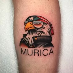 an eagle with a hat and glasses on it's head that says murica