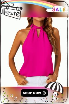 Rosy Hollow-out Halter Chiffon Tank Top Halter Blouse, Chiffon Tank Tops, Tank Top Women, Top Women, Women Tops, Chiffon, Tank Top, Womens Tops, Tank Tops