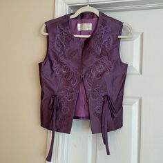 It 40 Excellent Unworn Condition Purple Beaded Embellishments 2 Front Hooks Bow Accents Sophomore Outfits, Purple Vest, Beaded Embellishments, Purple Vests, Silk Vest, Mary Quant, Purple Beaded, Purple Silk, Sleeveless Jacket