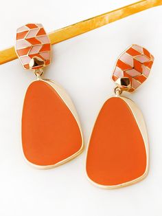 Ruahh Aso Beveled Drop Earrings - Ruahh Orange Pierced Earrings For Formal Occasions, Bold Design Earrings For Party, Bold Design Drop Earrings Gift, Orange Formal Earrings, Orange Metal Earrings For Parties, Formal Orange Pierced Earrings, Orange Metal Pierced Earrings, Orange Pierced Metal Earrings, Modern Orange Drop Earrings