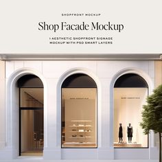 the front window of a store with mannequins in it and an advertisement for shop face mockup