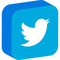 a blue square with a white twitter logo on the front and bottom corner is shown