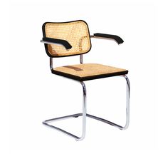 a chair with a metal frame and woven seat