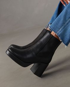 Black %  Teo Faux Leather Platform Heeled Boots-2 Platform Heeled Boots, Platform Heels Boots, Platform Block Heels, Black Heel Boots, Platform Heel, Heeled Loafers, Sweater And Shorts, Boots Black, Platform Heels