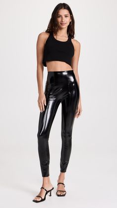 SPANX Faux Patent Leather Leggings | Shopbop Faux Patent Leather Leggings, Patent Leather Leggings, Vinyl Leggings, Compression Leggings, Faux Leather Pants, Faux Leather Leggings, Seamless Leggings, Good American, Leather Leggings