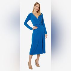 New Without Tags Maintain Your Flawless Style In The Chic Maggy London Long Sleeve V-Neck Wrap Dress. Classic Blue Sku: #9859892 Surplice V-Neckline. Concealed Back Zipper Closure. Long Set-In Sleeves. Faux Wrap In Front. Straight Hemline. Main: 95% Polyester, 5% Spandex; Lining: 100% Polyester. Machine Wash, Tumble Dry. Imported. Measurements: Length: 45 In Sleeve Length: 31 34 In Wedding, Cocktail, Formal Blue Stretch V-neck Dress, Blue Wrap Dress With Surplice Neckline For Formal Occasions, Blue Formal Wrap Dress With Surplice Neckline, Fitted Blue V-neck Dress For Fall, Blue Long Sleeve V-neck Dress For Fall, Blue Long Sleeve Wrap Dress For Formal Occasions, Flattering Formal Blue Dress, Flattering Blue Evening Dress, Flattering Blue Formal Dress