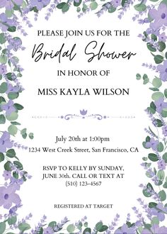 a purple and green floral bridal shower