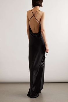 Open Back Outfit, Style Moodboard, Black Attire, Black Backless Dress, Black Satin Dress, Silk Gown, Maxi Dress Cocktail, Satin Gown, Satin Maxi Dress