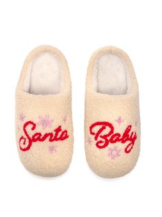 Get into the festive spirit with our Santa Baby Slippers. Perfect for cozy winter nights, these slippers feature a charming "Santa Baby" design that adds a playful touch to your holiday loungewear. Slip into comfort and celebrate the season with a hint of festive fun. Shop more Slippers White, red, and pink Non-slip rubber sole Indoor/outdoor use Machine Washable S/M fits sizes 5-8 M/L fits sizes 9-12 100% polyester Still not sure which size to get? Ask one of our stylists! Please give us a call Holiday Loungewear, Christmas Slippers, Cozy Slippers, Wine Mom, Slippers Cozy, Baby Slippers, Santa Baby, Baby Design, Sweet Dreams