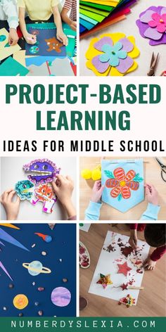 the cover of project based learning ideas for middle school students, including paper flowers and scissors