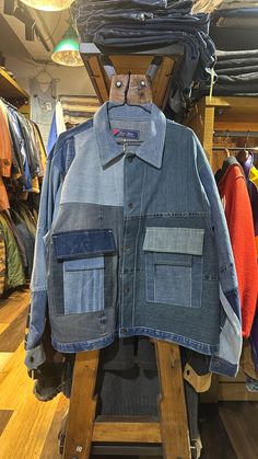 This up cycled Kimono is made from Vintage Denim Pants imported from Texas USA and Handcrafted in Hong Kong. Every piece are one of the kind. *PLEASE INBOX US FOR THE UPDATE STOCKIEST COLOR COMBINATION BEFORE BUY IT. Measurements: Size F Shoulder: 21" Chest: 52" Length: 26.5" Sleeve: 24" Product Origin: All of our products are imported from the U.S. and are laundered / dry cleaned prior to redesign. Please note that we are using a combination of vintage garments to create our products. Any flaws Urban Blue Denim Jacket With Patch Pockets, Urban Patchwork Denim Jacket, Urban Denim Jacket With Patchwork, Denim Utility Jacket With Patch Pockets, Casual Patchwork Denim Jacket, Blue Denim Jacket With Multiple Pockets, Urban Patchwork Denim Jacket With Long Sleeves, Urban Denim Blue Patchwork Denim Jacket, Recycled Denim Jacket With Patch Pockets In Dark Wash