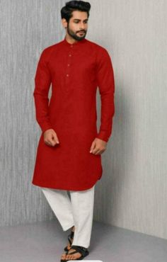 "HANDMADEKURTASHOP  Description Man kurta for Man Give yourself a best ethnic look by wearing this Top and bottom Set. Made of rich cotton silk blend fabric this regular-fit set comprises a full-sleeved Indian kurta pajama This outfit with mojris will look apart on special occasions. material 100%Cotton Color : Red color Kurta Length : 40 inches Shirt Chest is measurement for shirt (not body) As per standard, for best loose fitting 6 inches gap should be there between actual chest size and shirt chest size Size chart is below Men's Sizes Actual Body Chest - Ready Shirt Chest i Add 6\" Inches Lose Fitting Fabric Armhole To Armhole. XS - 30\" Inches 36\" Inches S - 34\" Inches 40\" Inches M - 36\" Inche 42\" Inches L - 40\" Inches 46\" Inches XL - 44\" Inches 50\" Inches 2XL - 48\" Inches 54 Simple Kurta Pajama For Men, Red Cotton Sherwani For Festivals, Festival Red Cotton Sherwani, Red Cotton Sherwani For Diwali, Red Cotton Sherwani For Navratri, Red Cotton Kurta With Dabka Detail, Red Cotton Kurta With Dabka, Red Long Sleeve Kurta With Dabka Detail, Red Straight Kurta With Dabka Details