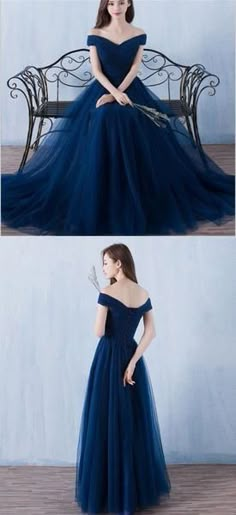 Long Off Shoulder Navy Blue Tulle Simple Popular Bridesmaid Dresses, NDBD0001 Winter Formal Dress, Long Evening Dresses Elegant, Blue Gowns, Off Shoulder Tulle, Popular Bridesmaid Dresses, Tulle Long Prom Dress, Prom Dresses 2018, Winter Formal, فستان سهرة