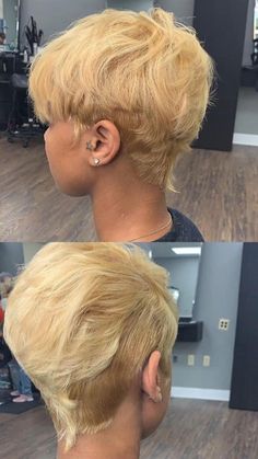 Blonde Natural Short Hair Black Women, Pixie Silk Press Natural Hair, Pixie Shaved Back, Ducktail Haircut For Women, Edgy Short Hair Black Women, Tapered Relaxed Hair Short, Short Blonde Haircuts Pixie, Pixie Hairstyles Color Ideas