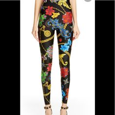 Colorful! Vibrant Leggings, Slightly Stretchy, Size Small, Brand New Luxury Stretch Bottoms For Party, Elegant Fitted Multicolor Pants, Multicolor Leggings For Spring Party, Elegant Multicolor Fitted Bottoms, Elegant Fitted Multicolor Bottoms, Multicolor Bottoms For Evening In Spring, Multicolor Evening Bottoms For Spring, Elegant Summer Leggings, Versace Leggings