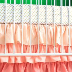 Waterfall Ruffle 3 Tier Skirt | Coral Gradient Ruffle Crib Skirt-Crib Skirt-Default-Jack and Jill Boutique Coral Bedding Sets, Peach Bedding, Quilt Patterns Easy, Baby Quilt Patterns Easy, Ruffle Crib Skirt, Caden Lane, Coral Bedding, Playroom Inspiration