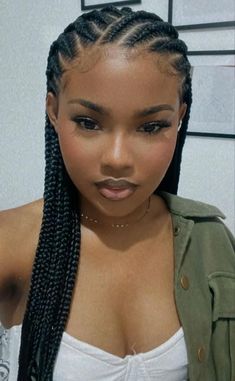 Braided Ponytail With Wavy Hair, Simple French Braids For Black Women, Eight Cornrows Braids, Side Cornrows With Box Braids, Front Cornrows Back Box Braids, 6-8 Feed In Braids Cornrows, 6 Box Braids Hairstyles, Vacation Cornrows, Push Back Hairstyles Black Women